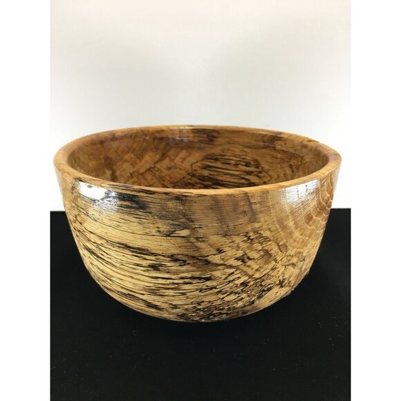 Vintage Wooden Spalted Oak Bowl Round Rustic Farmhouse Decor - Picture 2 of 8